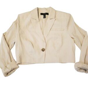 Forever 21 Cropped Blazer Beige Cream Button Jacket Medium Women
